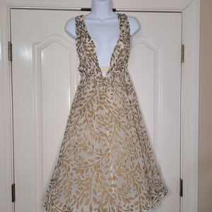 Diane Von Furstenberg Runway‎ Silk Cream Gold Sleeveless Halter Dress Size 6 DVF